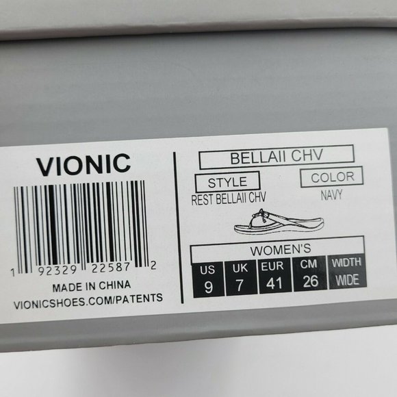 Vionic Rest Bella II Toe Post Thong Sandal Shoe Navy Chevron Women's Size 9 NEW - Picture 10 of 10